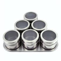 Porta Condimento Tempero Magnético Inox 6 Potes Com Imã Porta Condimento Tempero Magnético Inox 6 Potes Com Imã