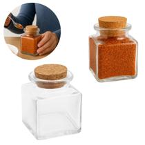 Porta Condimento Tempero Quadrado de Vidro 50 ml C/ Rolha