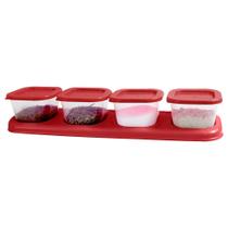Porta Condimento / Tempero Vermelho 4 Recipientes e Suporte Porta Condimento / Tempero Vermelho 4 Recipientes e Suporte