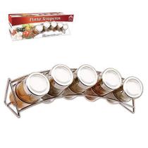 Porta Condimento Temperos 5 Peças Art House C/ Suporte De Metal Curvado REF: BS1486/ 7551