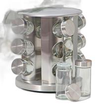 Porta Condimento Vidro Giratório Tampa Inox Organizador