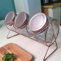 Porta Condimentos 03 Potes com Suporte Rose mais 03 Organizadores de Alimentos