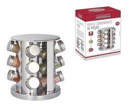 Porta Condimentos 12 peças Hauskrat Com Base Giratória de Aço Inox e Potes em Vidro Porta Condimentos 12 peças Hauskrat Com Base Giratória de Aço Inox e Potes em Vidro