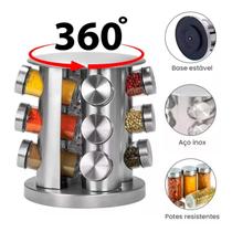 Porta Condimentos 12 Potes guarda Tempeiro Base Giratória Inox Porta Condimentos 12 Potes guarda Tempeiro Base Giratória Inox