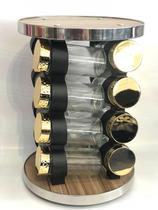 Porta Condimentos 16 Frascos Inox Tampa Dourada Porta Condimentos 16 Frascos Inox Tampa Dourada