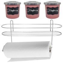 Porta Condimentos 3 Peças Alumínio Rosa Bebe com Suporte de Papel Toalha Etiqueta Lousa -luminio AMJ Porta Condimentos 3 Peças Alumínio Rosa Bebe com Suporte de Papel Toalha Etiqueta Lousa -luminio AMJ
