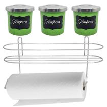 Porta Condimentos 3 Peças Alumínio Verde com Suporte de Papel Toalha Etiqueta Lousa - Aluminio AMJ Porta Condimentos 3 Peças Alumínio Verde com Suporte de Papel Toalha Etiqueta Lousa - Aluminio AMJ