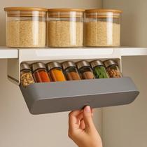 Porta Condimentos 6 Potes Suporte Autoadesivo Gaveta Retrátil Tempero Especiarias Sal Pimenta Oculto Puxar Esconder Armário
