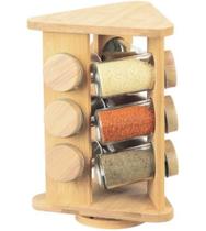 Porta Condimentos 9 Potes 70ml Em Vidro Com Suporte 24,5cm Giratório Em Bambu