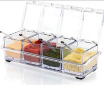 Porta Condimentos Acrílico 4 Potes Transparente - Organize sua Cozinha