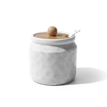 Porta Condimentos Cerâmica Stoneware Branco Colher Bambu Ricca