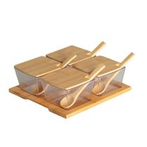 Porta-Condimentos com Colheres e Tampa de Bambu Porta-Condimentos com Colheres e Tampa de Bambu