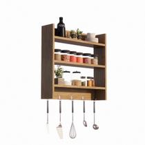 Porta Condimentos de Parede para temperos cor Amendoeira com 3 prateleiras