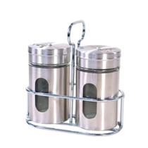 Porta Condimentos De Vidro D/ 2Pçs Com Suporte De Inox 80ML