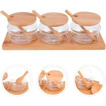 Porta Condimentos de Vidro e bambu Qualidade Sofisticado Nfe