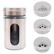 Porta Condimentos e Saleiro de Inox e Vidro com Visor Médio