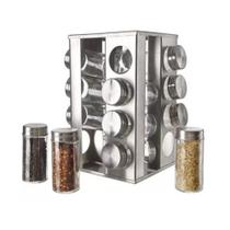 Porta Condimentos e Tempero 16 Potes de Vidro com Tampa Inox Porta Condimentos e Tempero 16 Potes de Vidro com Tampa Inox