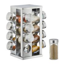 Porta Condimentos E Tempero Giratório Inox 16 Potes De Vidro