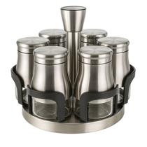 Porta Condimentos e Temperos de Luxo Com Suporte Giratório e 6 Potes 150ml Cada Inox Uny Home