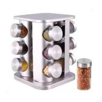 Porta Condimentos e Temperos Giratório com 12 Potes em Aço Inox e Vidro
