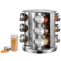Porta Condimentos E Temperos Inox Com 12 Potes Giratório - Mimo Style