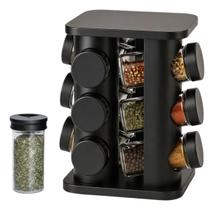 Porta Condimentos Giratório 12 Potes de Vidro Inox Preto Quadrado Porta Condimentos Giratório 12 Potes de Vidro Inox Preto Quadrado