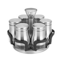 Porta Condimentos Giratório 6pçs + Suporte Inox UnyHome