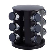 Porta Condimentos Giratório em Aço Inox Preto com 12 Recipientes 18,5x18,5x22cm - Dolce Home