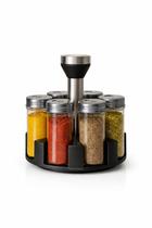 Porta Condimentos Giratório em Aço Inoxidável com 6 Potes de Vidro 100 ml Base 360 Design Moderno para Cozinha Organizada e Prática