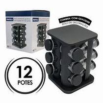 Porta Condimentos Giratório Inox Preto com 12 Potes 80ml