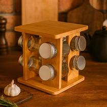 Porta Condimentos Giratório Organizador Temperos 8 Peças Bambu - Dolce Home Porta Condimentos Giratório Organizador Temperos 8 Peças Bambu - Dolce Home