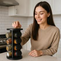 Porta Condimentos Giratório Plástico 08 Potes 80ml Temperos Cozinha Restaurante Organizador
