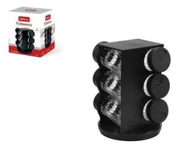 Porta Condimentos Giratório Plástico Preto com 06 Potes 80ml