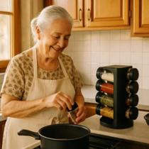 Porta Condimentos Giratório Plástico Preto com 08 Potes 80ml WELLMIX