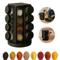Porta Condimentos Giratório Plástico Preto Com 08 Potes 80Ml Porta Condimentos Giratório Plástico Preto Com 08 Potes 80Ml