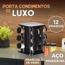 Porta Condimentos Giratório Plástico Preto com 12 Potes 80ml