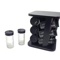 Porta Condimentos Giratório Preto em Vidro 12 potes Porta Condimentos Giratório Preto em Vidro 12 potes