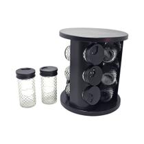 Porta Condimentos Giratório Preto em Vidro 9 potes Porta Condimentos Giratório Preto em Vidro 9 potes