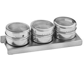 Porta-Condimentos Inox e Vidro 3 Peças - com Suporte Magnético Hauskraft PCON-005 Porta-Condimentos Inox e Vidro 3 Peças - com Suporte Magnético Hauskraft PCON-005