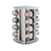 Porta Condimentos Inox Giratório 360 C/ 16 Potes de Vidro Organizador de Temperos