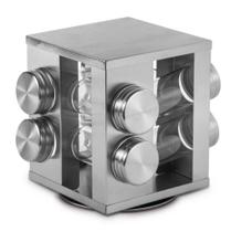 Porta Condimentos Quadrado 8 Peças Base Giratoria Inox - Mimo Porta Condimentos Quadrado 8 Peças Base Giratoria Inox - Mimo
