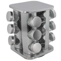 Porta Condimentos Quadrado Aço Inox/vidro Com 12 Pcs
