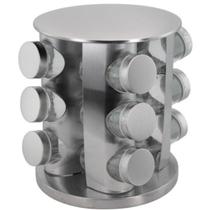 Porta Condimentos Redondo Aço Inox/vidro Com 12 Pcs
