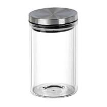 Porta condimentos redondo em vidro borossilicato com tampa em metal prata 150ml - Dynasty