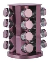 Porta Condimentos Rosa 16 Potes De Vidro Inox Base Que Gira