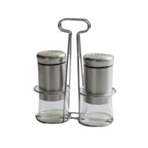 Porta Condimentos Sal Pimenta Saleiro e Pimenteiro Inox com Suporte 2 unidades