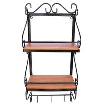 Porta Condimentos Tempero Parede Ferro e Madeira 2 Andares