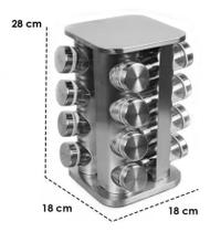 Porta Condimentos Tempero Vidro Inox Jogo 16 Peças Giratorio