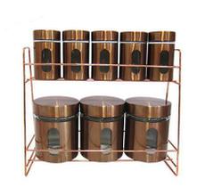 Porta Condimentos Temperos Cobre Rose com Suporte 9 Peças