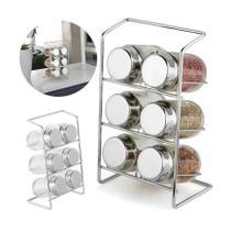 Porta Condimentos Temperos De Bancada 6 Potes De Vidro 100ml Tampa Inox Suporte Aramado Alto Padrão Design Elegante Sofisticado Praticidade Cozinha Casa Smart House